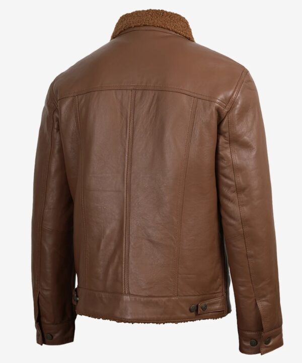 Men’s Cognac Leather Sherpa Jacket – Warm Trucker-Inspired Style