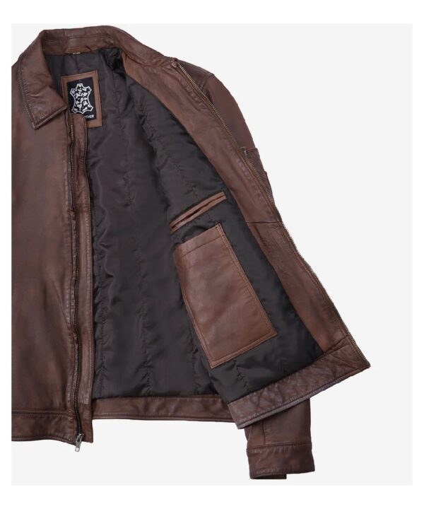 Men’s Cognac Waxed Leather Harrington Jacket – Classic Style
