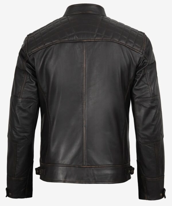 Men’s Dark Brown Leather Biker Jacket – Quilted Shoulder Detail
