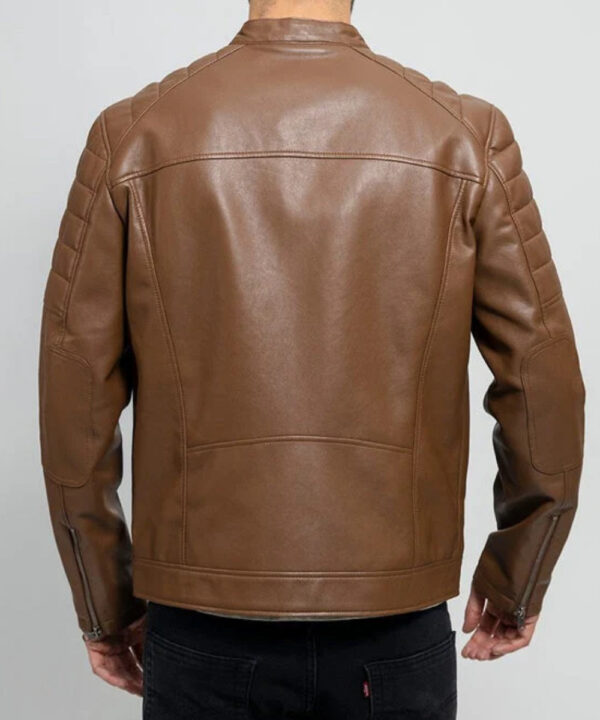 Shop a men’s dark camel faux leather jacket with a sleek, modern look. A versatile everyday layer for casual outfits, streetwear, and weekend style.