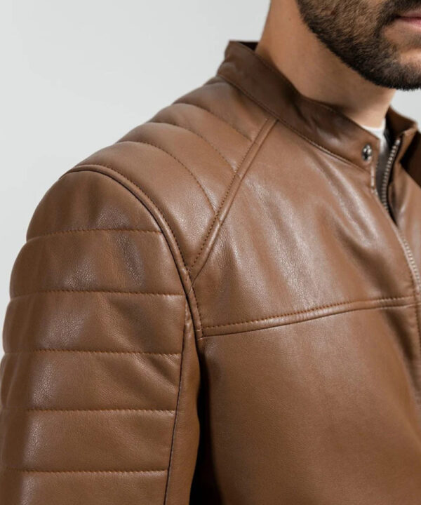 Shop a men’s dark camel faux leather jacket with a sleek, modern look. A versatile everyday layer for casual outfits, streetwear, and weekend style.