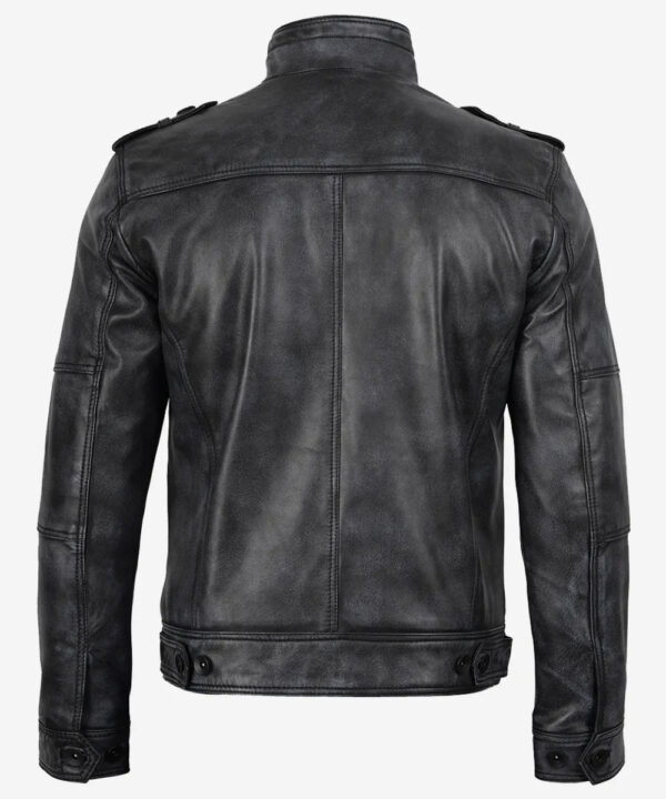Men’s Distressed Black Leather Biker Jacket – Rugged Style