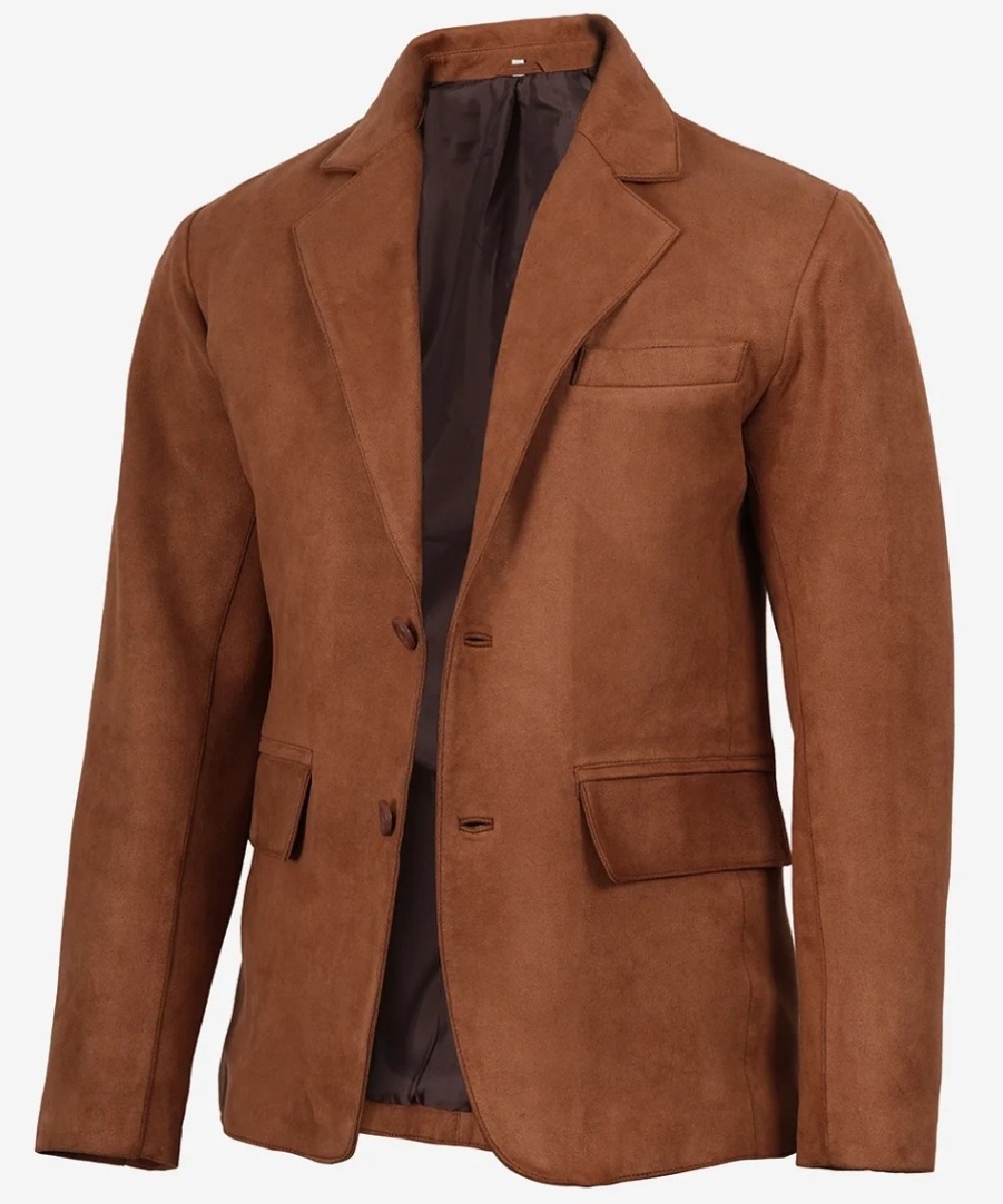 Men’s Light Brown Faux Suede Blazer Jacket – Elegant Casual Style