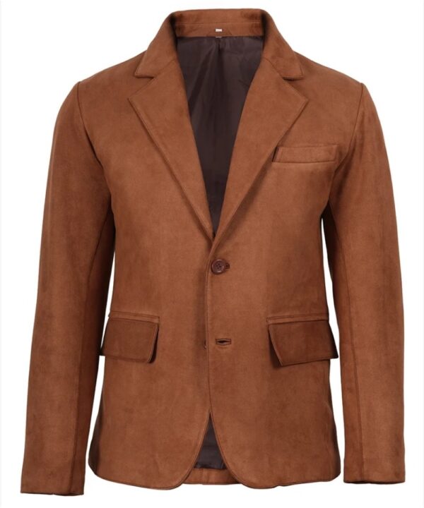 Men’s Light Brown Faux Suede Blazer Jacket – Elegant Casual Style