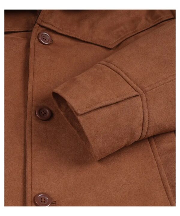 Light Brown Faux Suede Jacket For Men's With Western Style