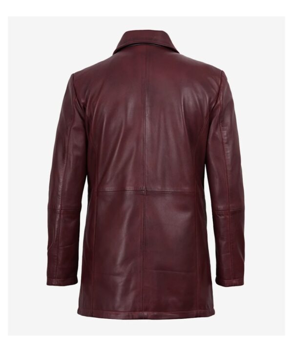 Men’s Maroon Waxed Leather Car Coat – Classic Long Style