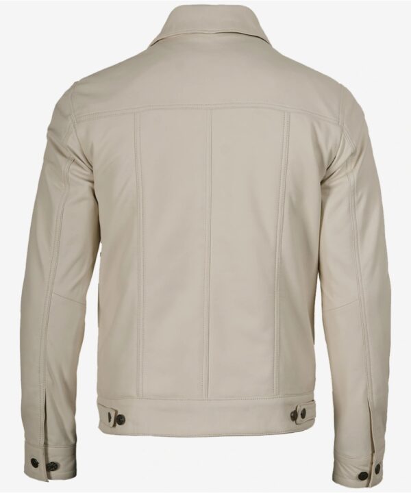 Men’s Off-White Real Leather Trucker Jacket – Four-Pocket Style