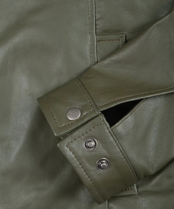 Men’s Olive Green Leather Harrington Jacket – Classic Casual Style