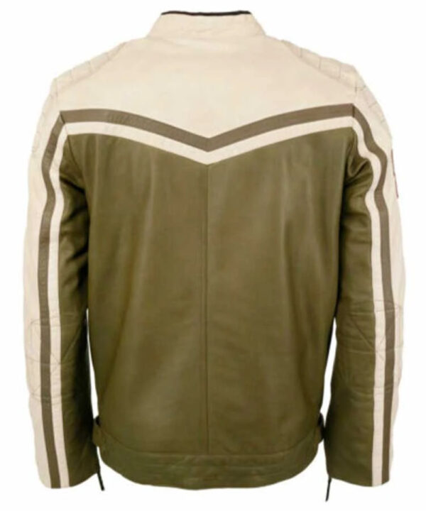 Men’s Olive Green Leather Moto Jacket – Rugged Biker Style