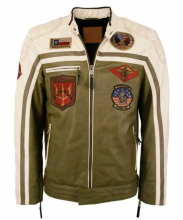 Men’s Olive Green Leather Moto Jacket – Rugged Biker Style
