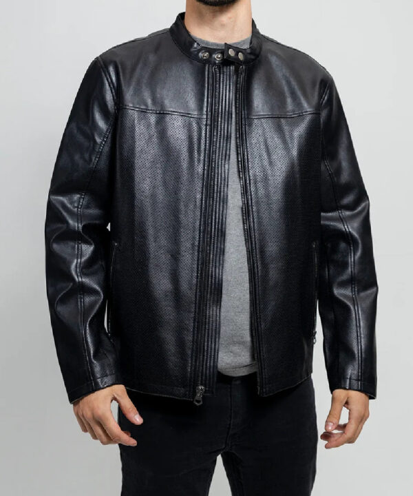 Men’s Perforated Faux Leather Jacket – Modern Moto Style