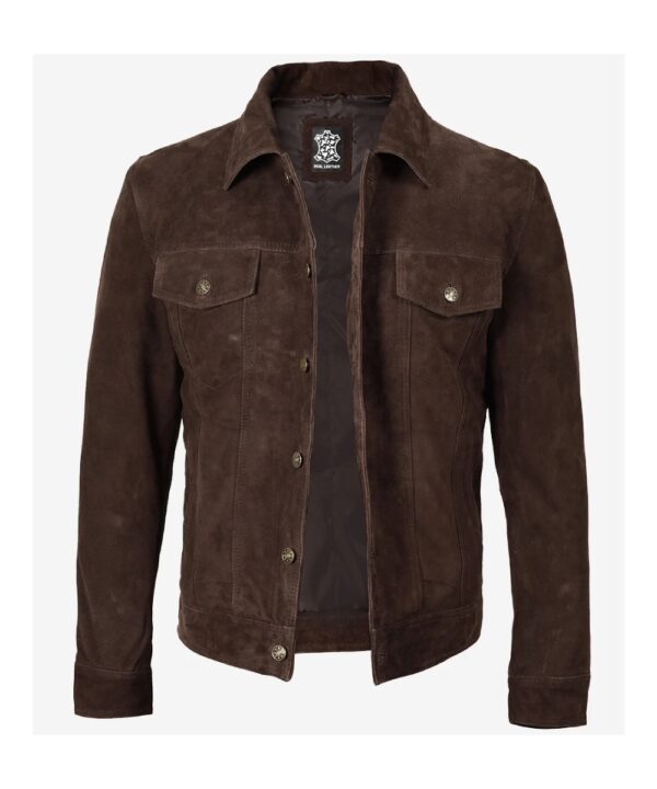 Men’s Premium Dark Brown Suede Jacket – Trucker Design
