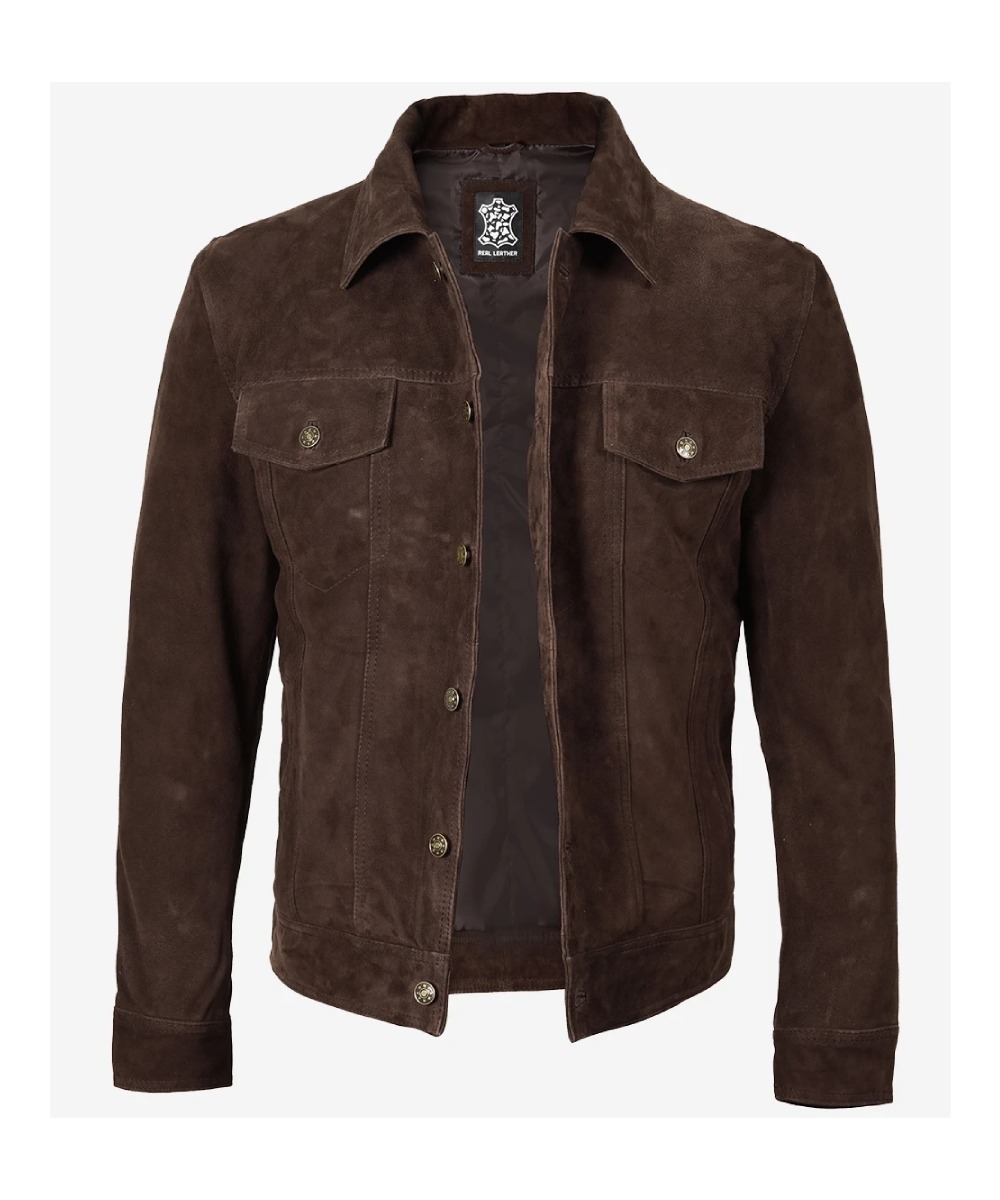 Men’s Premium Dark Brown Suede Jacket – Trucker Design