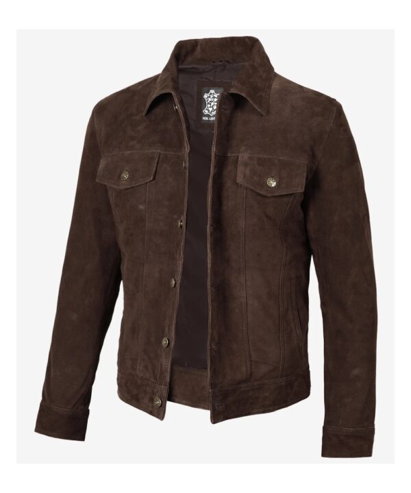 Men’s Premium Dark Brown Suede Jacket – Trucker Design