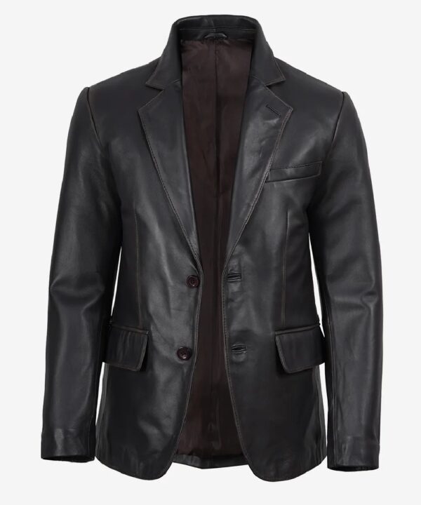 Men’s Vintage Brown Leather Blazer – Classic Two-Button Design