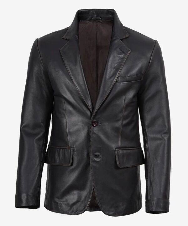 Men’s Vintage Brown Leather Blazer – Classic Two-Button Design