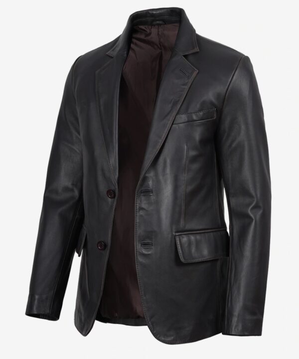 Men’s Vintage Brown Leather Blazer – Classic Two-Button Design