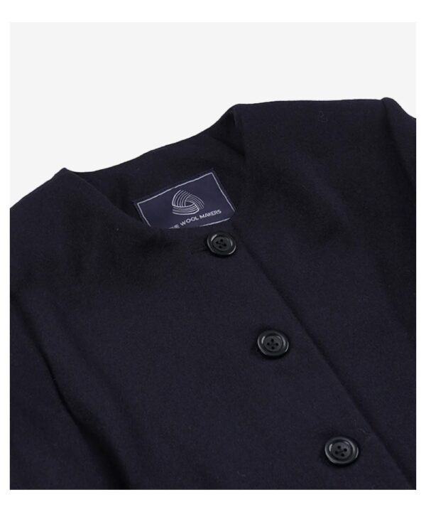 Women’s Navy Blue Wool Jacket – Modern Collarless Winter Style
