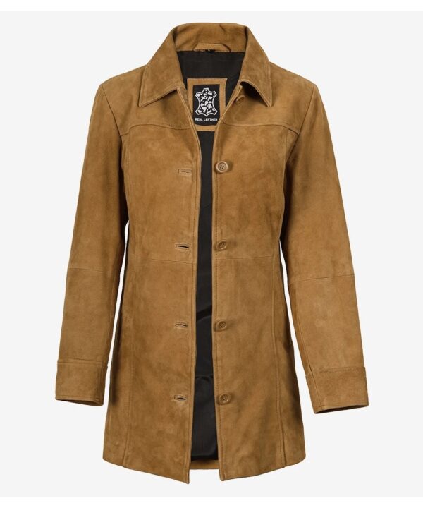 Women’s Premium Brown Suede Coat – Elegant Button-Down Winter Style