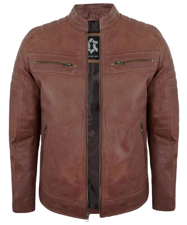 Brown Mens Lambskin Cafe Racer Leather Jacket – Biker Style