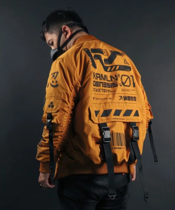Orange Techwear Tactical Jacket – Futuristic Utility Style