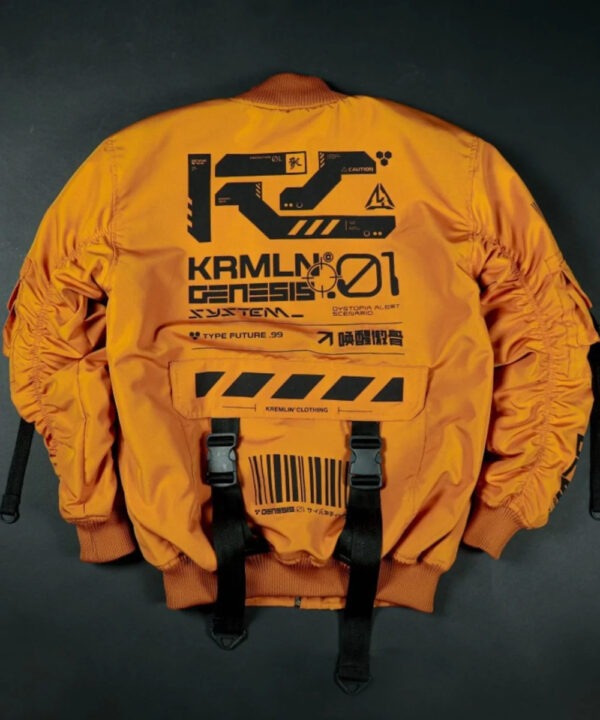 Orange Techwear Tactical Jacket – Futuristic Utility Style