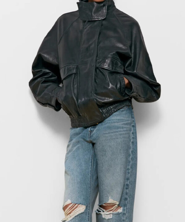 Oversized Genuine Leather Bomber Jacket – Relaxed Urban Style