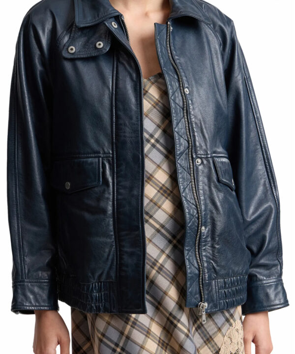 Oversized Genuine Leather Bomber Jacket – Relaxed Urban Style