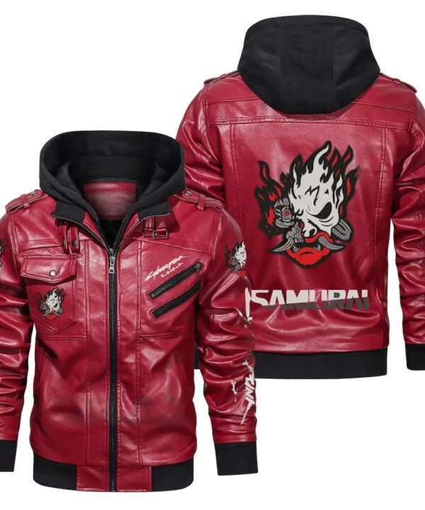 Premium Red Samurai Hooded Leather Jacket