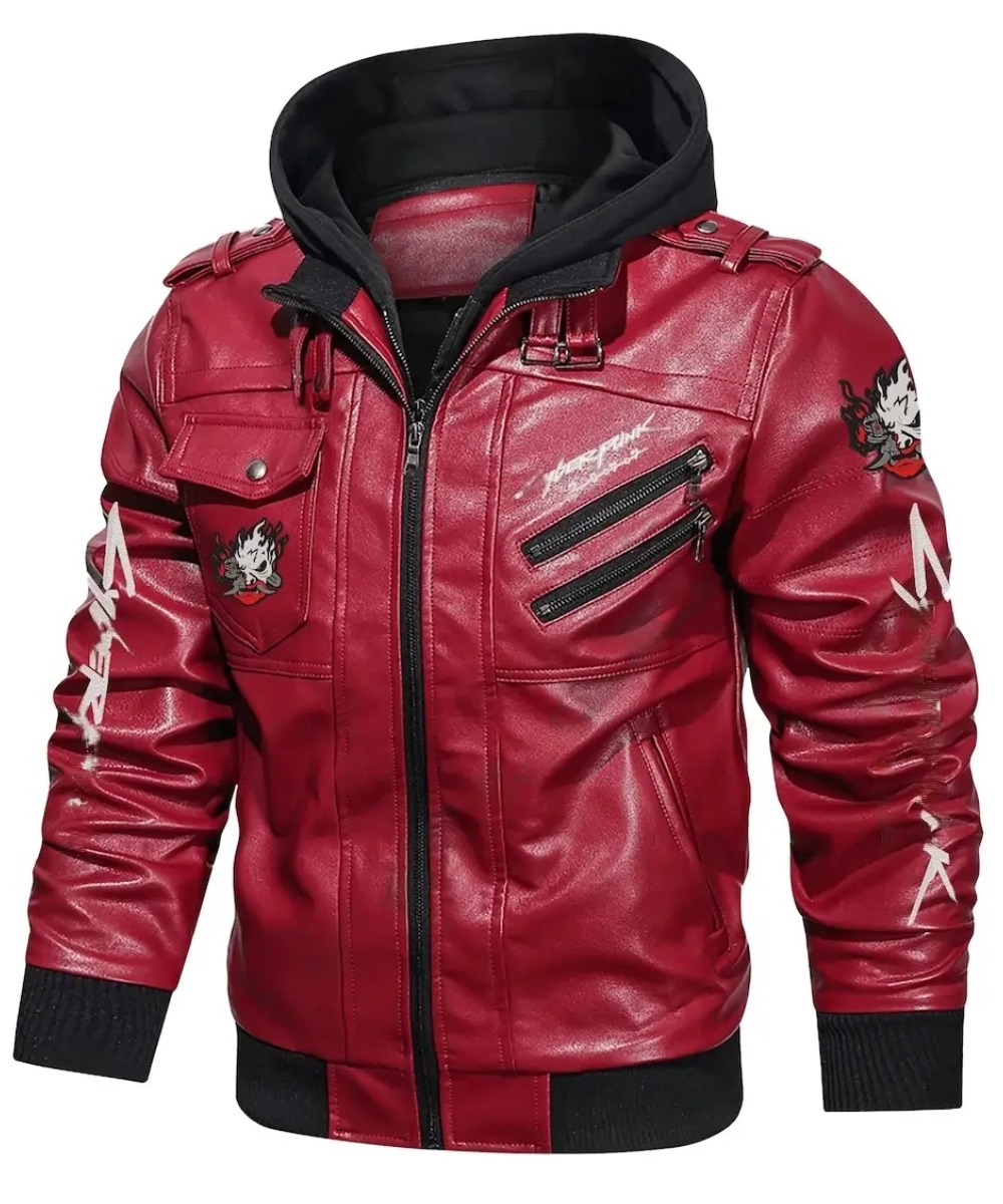 Premium Red Samurai Hooded Leather Jacket