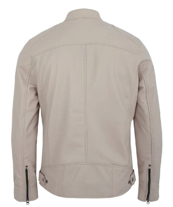 Real Lambskin Beige Cafe Racer Jacket – Men's Biker Leather Jacket