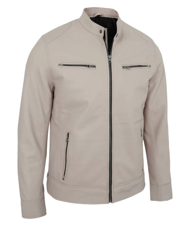 Real Lambskin Beige Cafe Racer Jacket – Men's Biker Leather Jacket