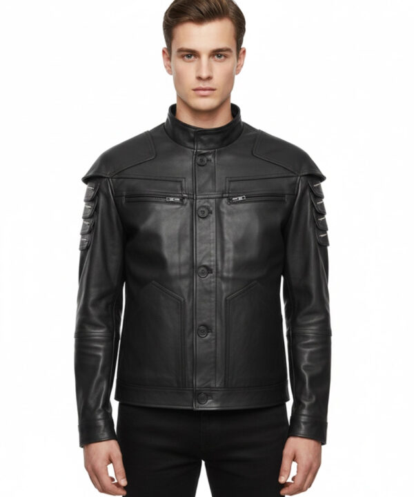 Samurai Wolf School Black Genuine Leather Cyberpunk Jacket