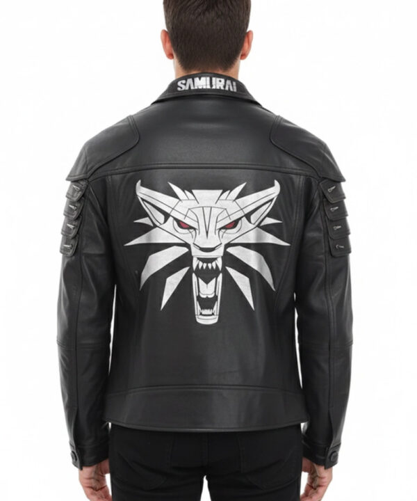 Samurai Wolf School Black Genuine Leather Cyberpunk Jacket