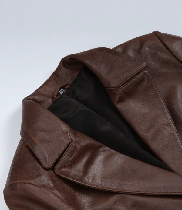 Women's Cognac Waxed Leather Two-Button Blazer
