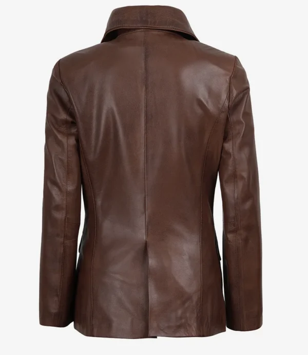 Women's Cognac Waxed Leather Two-Button Blazer