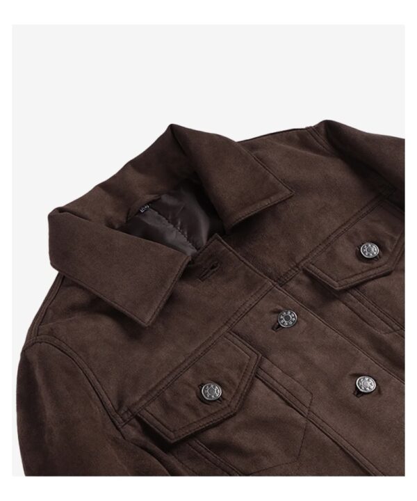 Dark Brown Faux Suede Jacket for Women – Trucker Style