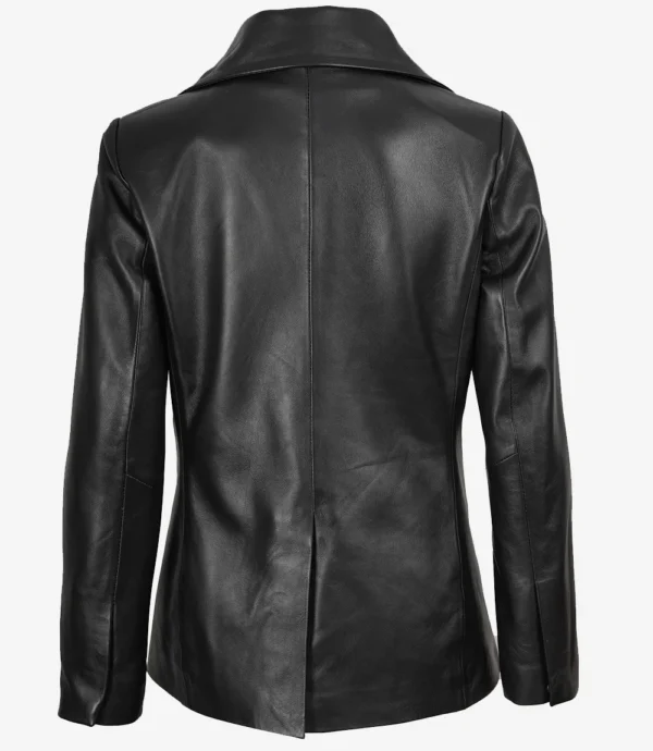 Women's Double Breasted Black Leather Blazer