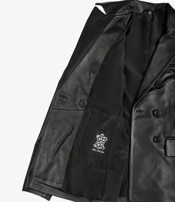 Women's Double Breasted Black Leather Blazer