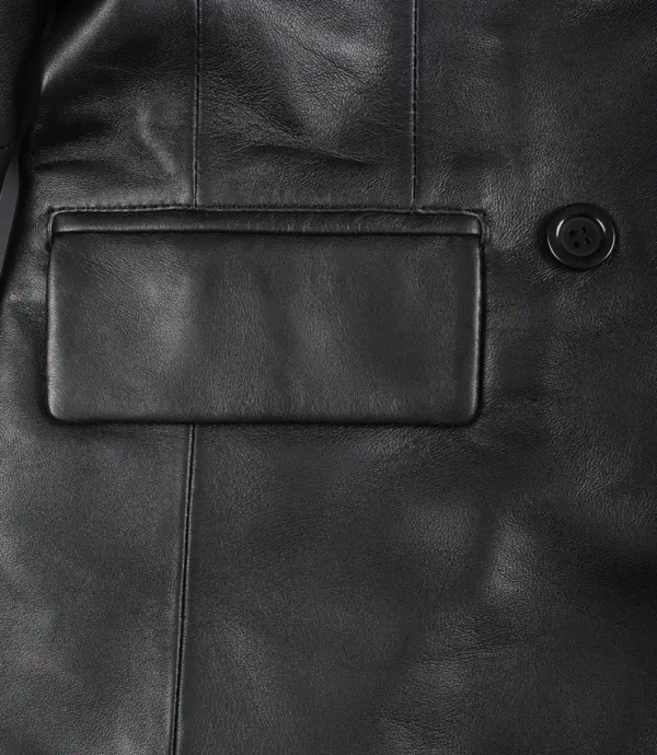 Women's Double Breasted Black Leather Blazer