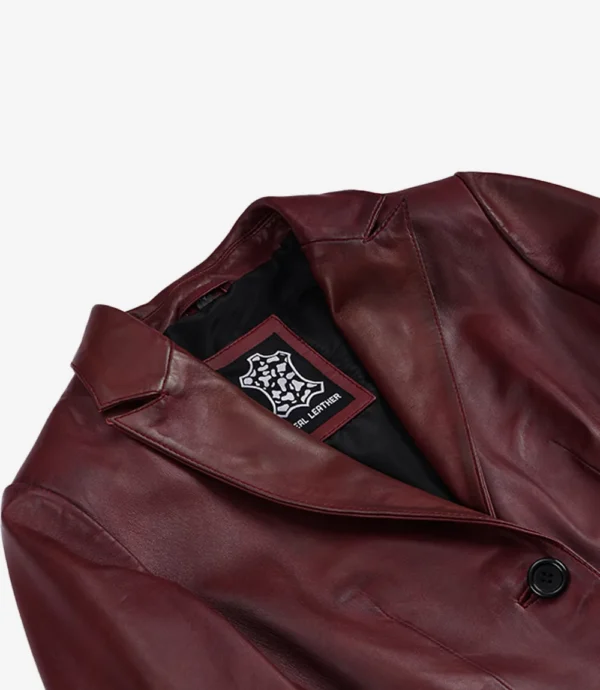 Maroon Waxed Leather Blazer for Women