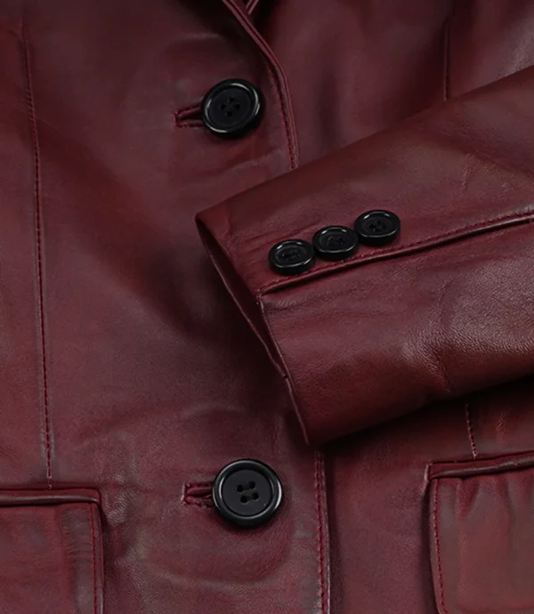 Maroon Waxed Leather Blazer for Women