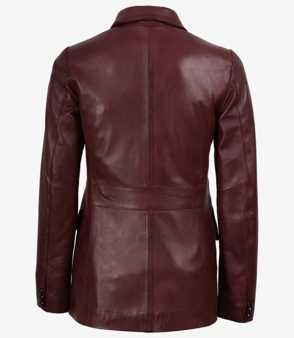 Maroon Waxed Leather Blazer for Women