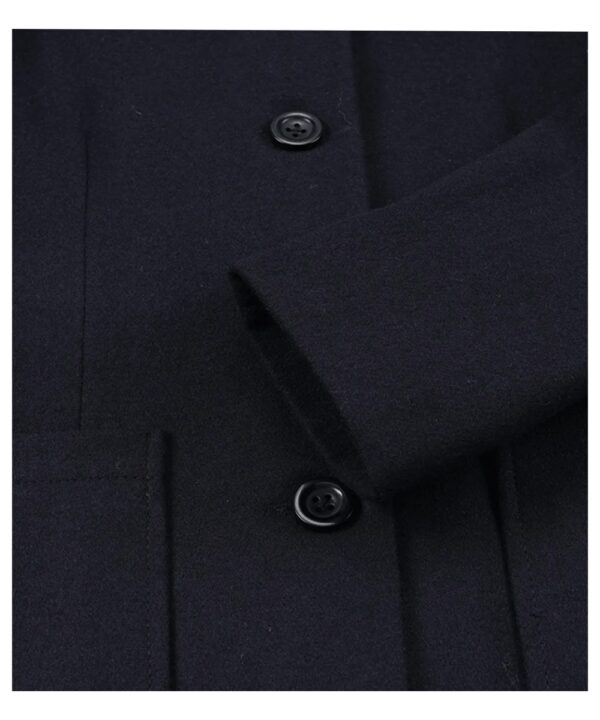 Women’s Navy Blue Wool Jacket – Modern Collarless Winter Style
