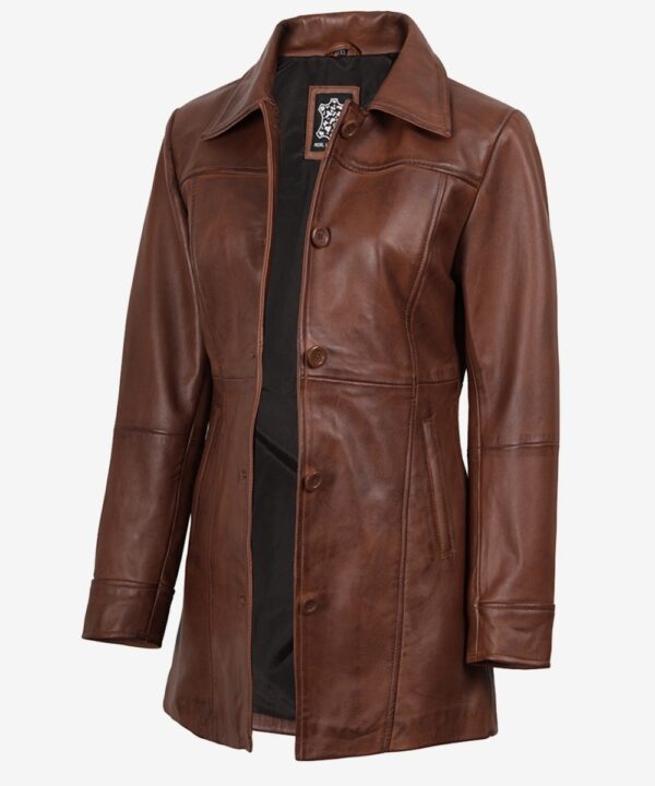 Women’s Petite Cognac Leather Car Coat – Waxed Finish