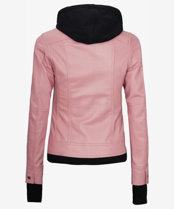 Women’s Pink Leather Bomber Jacket – Detachable Hood Style