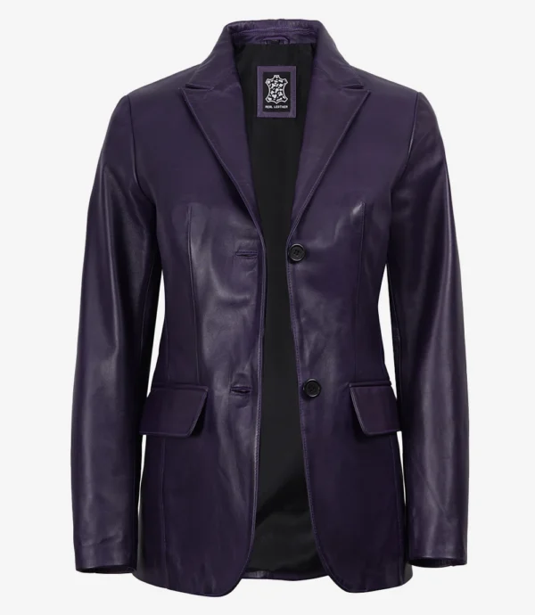 Elegant Women's Purple Waxed Leather Blazer