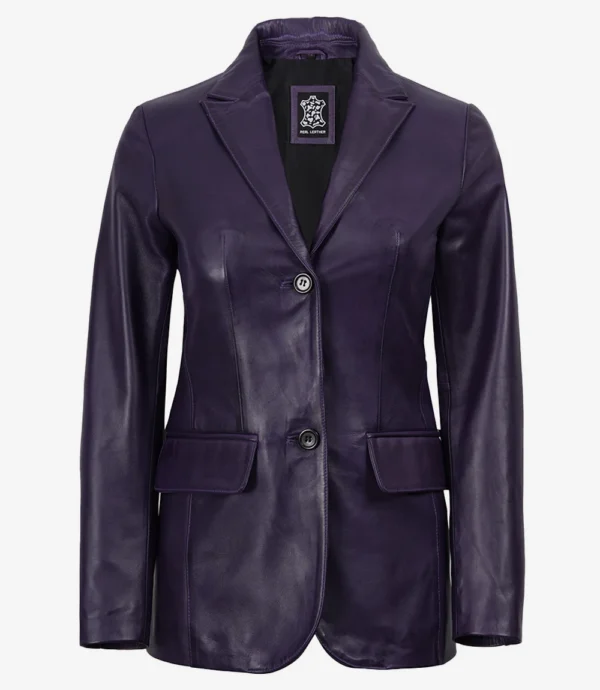 Elegant Women's Purple Waxed Leather Blazer