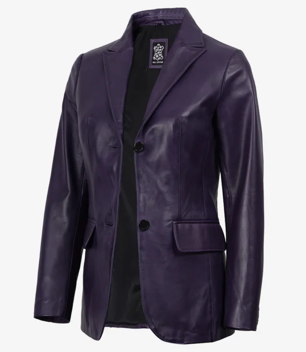 Elegant Women's Purple Waxed Leather Blazer