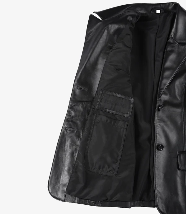 Women’s Black Leather Two-Button Tailored Blazer
